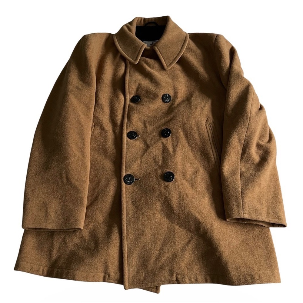 Mens Brown 100% Wool SterlingWear Anchor Collection Navy Peacoat Size 46L
